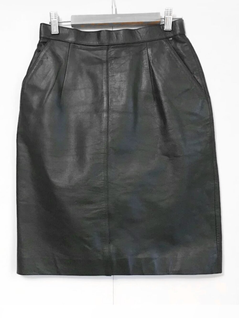 Vintage 90s Matrixcore Real Leather Black Japanese High-Waist Pencil Skirt 26W